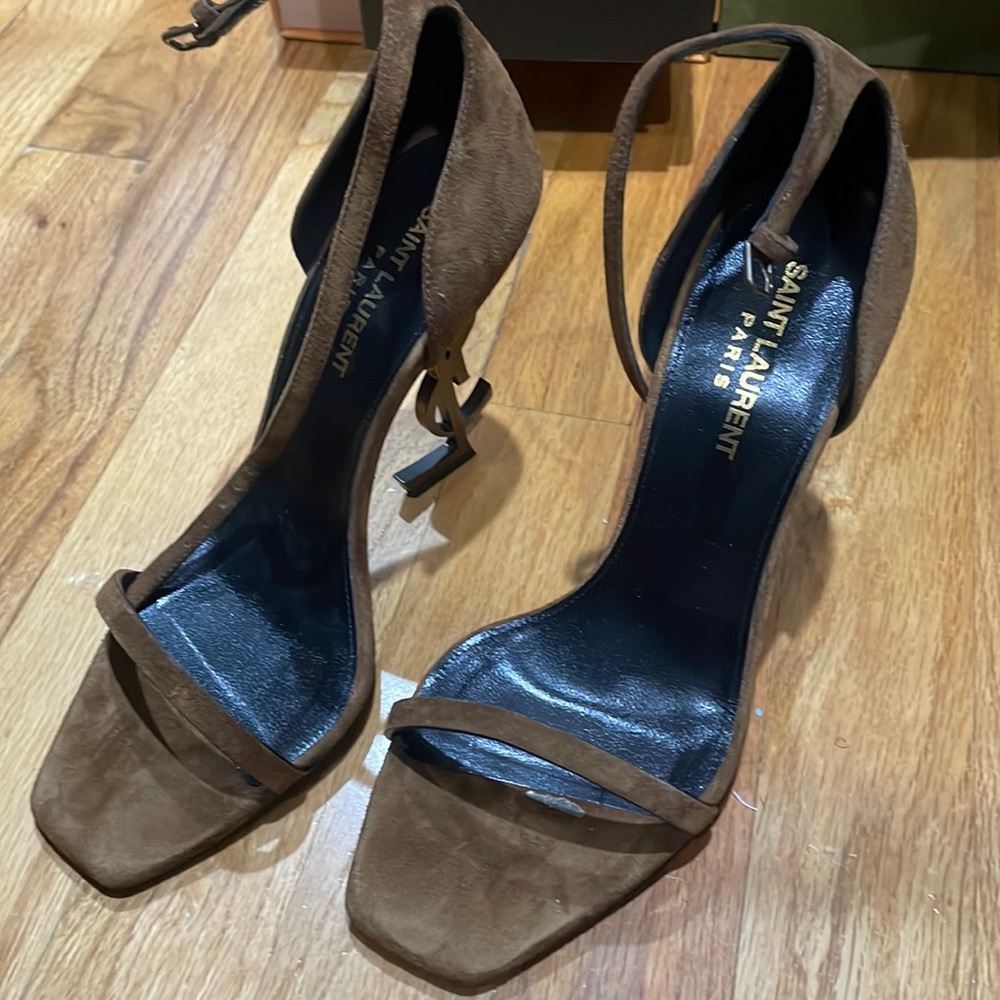 Opyum YSL Logo-Heel Sandals with Bronze hardware. Excellent condition.